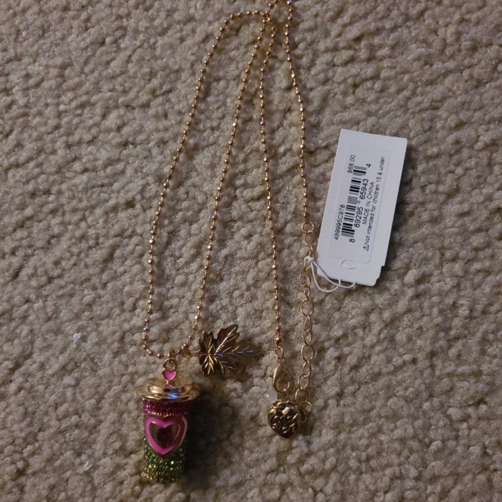 BETSEY JOHNSON COFFEE CUP GOLD TONE OMBRE STONES NECKLACE - Picture 1 of 5